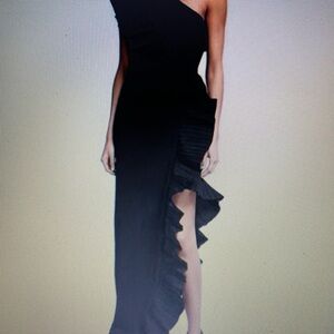 Asymmetric One-Shoulder Black Ruffle Gown